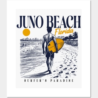 Vintage Surfing Juno Beach, Florida // Retro Surfer Sketch // Surfer's Paradise Posters and Art